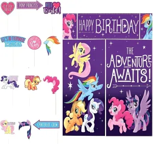 Assorted Colors My Little Pony Friendship Adventures Scene Setters - Pack Of 16 (Includes - 4 Pieces (27.75" x 40"), 12 photo props) - Enchanting Design, Perfect For Parties & Celebrations