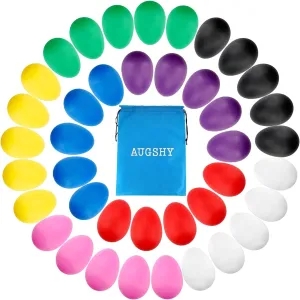 Augshy 40PCS Plastic Egg Shakers Percussion Musical Maracas Easter Eggs with a Storage Bag for Music Learning DIY Painting