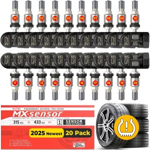 Autel MaxiTPMS MX Sensors 20 PCS: 2025 20 Pack Metal Stem 315/433MHz TPMS Sensors, Universal Tire Sensor Programmed by TPMS Tool TS408S TS508WF Kit MS906 Pro-TS MK808TS MS906TS MP900TS MK900TS