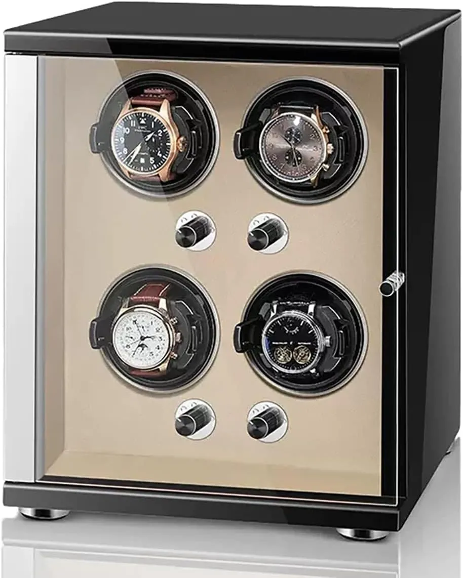 Automatic Watch Winder Box for 1 2 4 Watches Flexible Plush Pillow Wood Shell Piano Display Box with Quiet Motor Watch Storage Case(4 0)