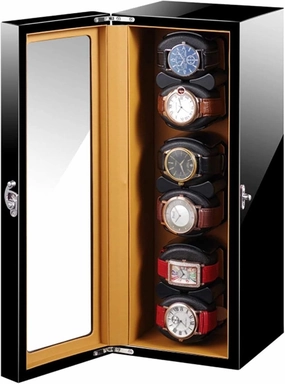 Automatic Watch Winder Box 6 with Quiet Motor Soft Flexible Watch Pillow Wood Shell Piano Paint Exterior Accessories,
