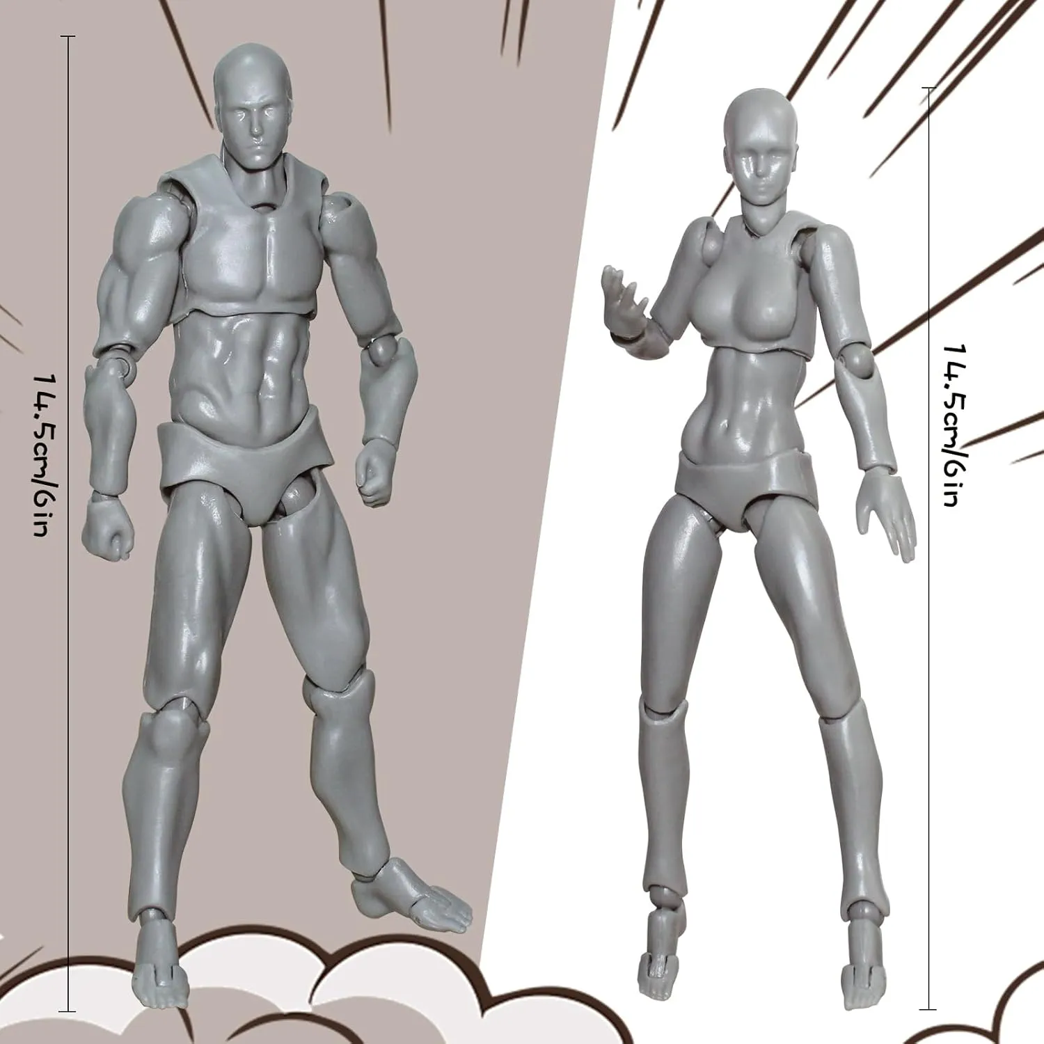 AXITWXIT Manikin Figure Drawing Supplies Drawing Tools, Mannequin for Artists Drawing Figures Model for Sketching, Painting, Artists Male Female Set(Grey)