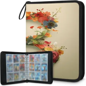 B Flower 3 Ring Trading Zipper Binder Strap, Trading Card Binder 4 Pocket, 400 Pockets Card Holder with 50 Removable Sleeves for Game Cards