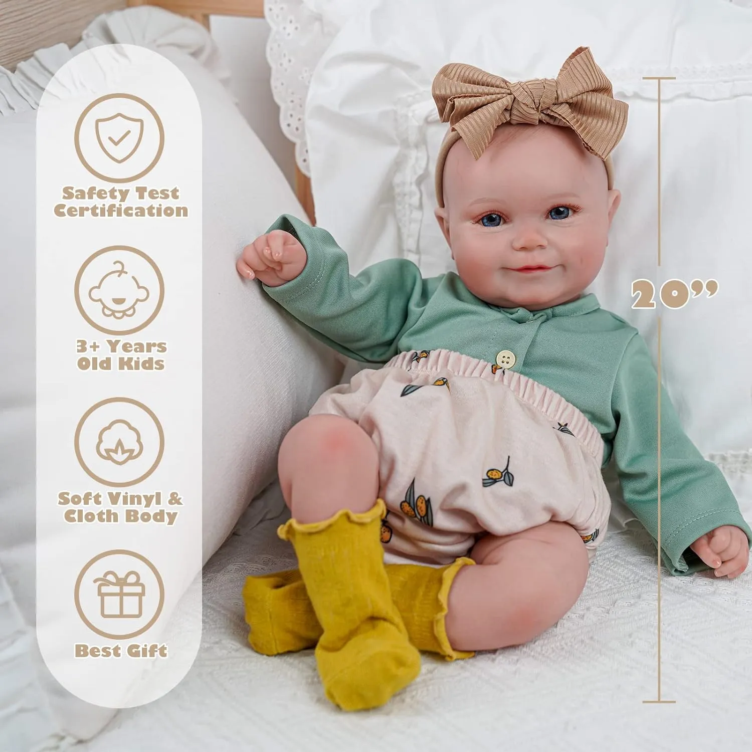 BABESIDE Maddy Reborn Baby Dolls with Bassinet, 20Inch Cute Soft Vinyl Realistic-Newborn Baby Doll Poseable Real Life Lifelike Baby Dolls w/Doll Accessories for 3  Year Old Girls