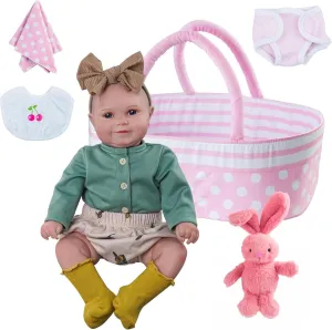 BABESIDE Maddy Reborn Baby Dolls with Bassinet, 20Inch Cute Soft Vinyl Realistic-Newborn Baby Doll Poseable Real Life Lifelike Baby Dolls w/Doll Accessories for 3  Year Old Girls