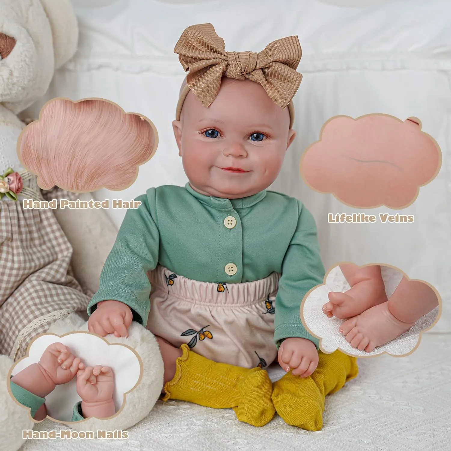 BABESIDE Maddy Reborn Baby Dolls with Bassinet, 20Inch Cute Soft Vinyl Realistic-Newborn Baby Doll Poseable Real Life Lifelike Baby Dolls w/Doll Accessories for 3  Year Old Girls
