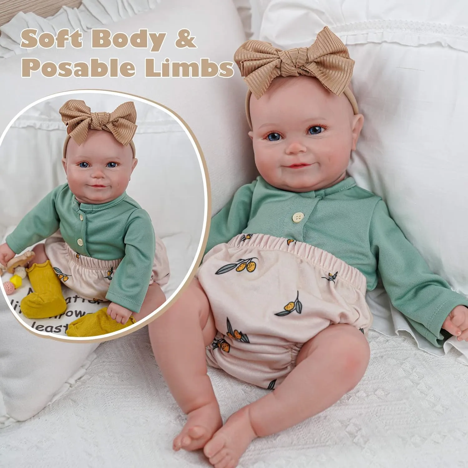 BABESIDE Maddy Reborn Baby Dolls with Bassinet, 20Inch Cute Soft Vinyl Realistic-Newborn Baby Doll Poseable Real Life Lifelike Baby Dolls w/Doll Accessories for 3  Year Old Girls