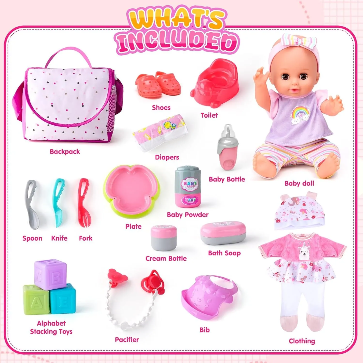 Baby Doll with Accessories Set, Baby Dolls Set for Toddler Girls 3-5 6-12, Baby Doll Playset, Baby Dolls for 5 Year Old Girls, Baby Doll Toys Pretend Play Toy(Handbag)