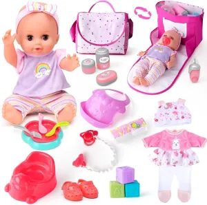 Baby Doll with Accessories Set, Baby Dolls Set for Toddler Girls 3-5 6-12, Baby Doll Playset, Baby Dolls for 5 Year Old Girls, Baby Doll Toys Pretend Play Toy(Handbag)