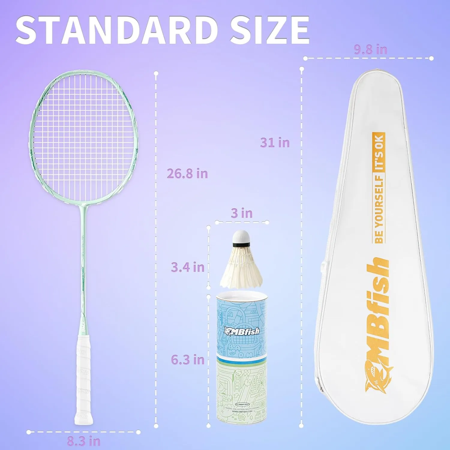 Badminton Racket Set with 1 Carbon Fiber Racquet, 3 Shuttlecocks, 2 Replacement Grip Tapes and 1 Badminton Bag - Perfect for Outdoor Games and Gym 5U
