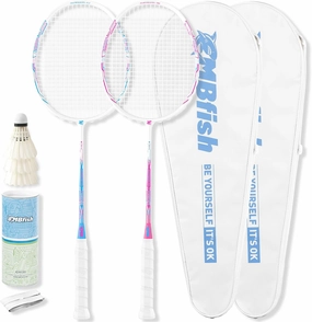 Badminton Racket Set with 2 Carbon Fiber Racquets 5U, 3 Shuttlecocks, 2 Racket Grip Tapes and 2 Badminton Bag - Perfect for Outdoor Games and Gym 5U