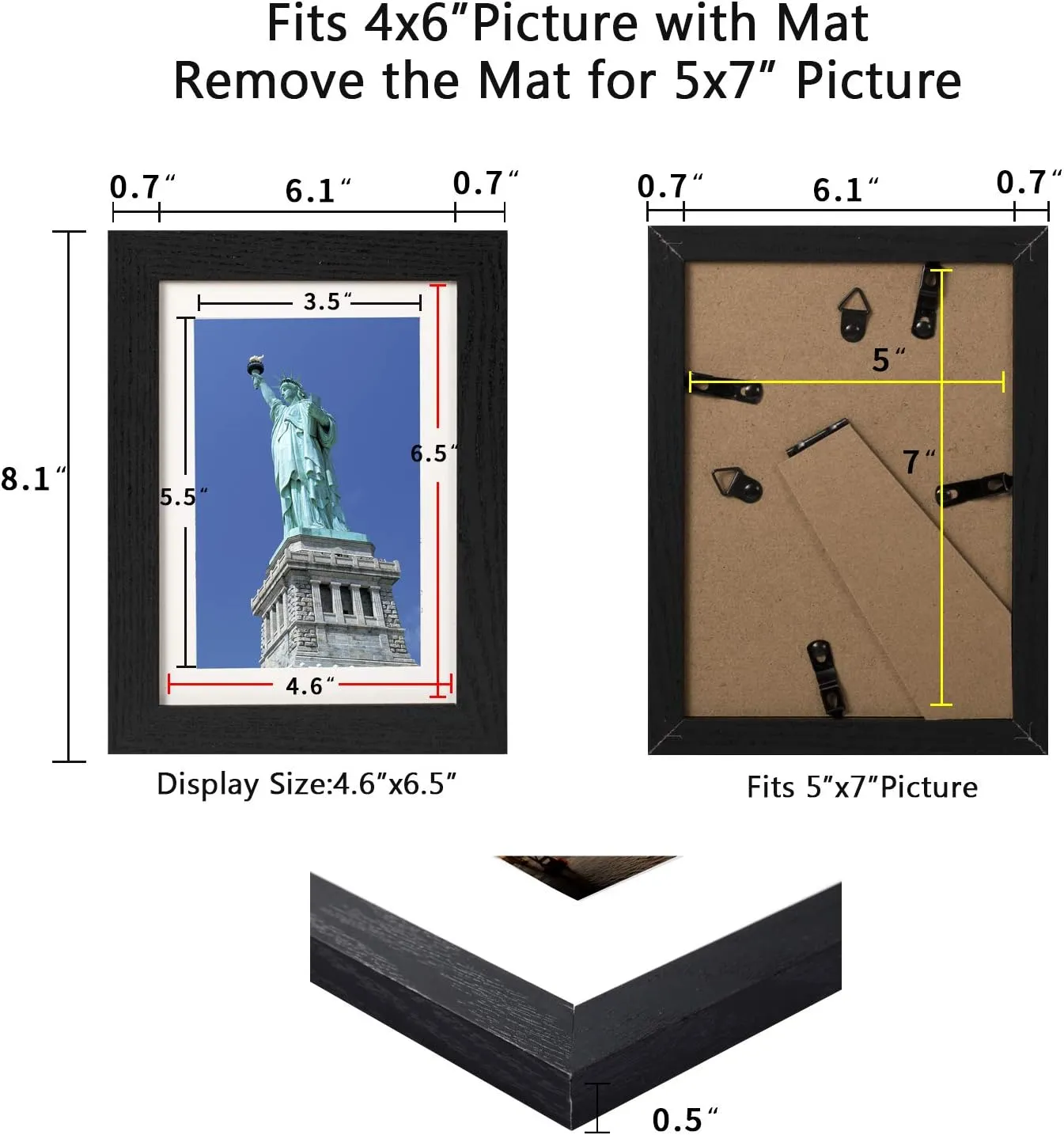 BAIJIALI 5x7 Picture Frame Distressed Farmhouse Wood Pattern Set of 4 with Tempered Glass,Display 4x6 with Mat or 5x7 Without Mat,Multicolour