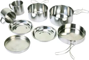 Balacoo Stainless Steel Outdoor Portable Pot and Pan Set 8-Piece Cookware Set for Camping