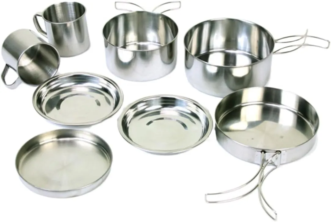 Balacoo Stainless Steel Outdoor Portable Pot and Pan Set 8-Piece Cookware Set for Camping