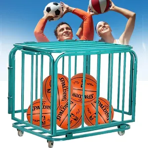 Ball Rack, Sports Ball Equpment Cart, Rolling Ball Cart with Wheels, Lockable Ball Organizer Basket, Basketball Storage Bin, Stackable Ball Cage for School, Garage Storage,90 * 80 * 80cm