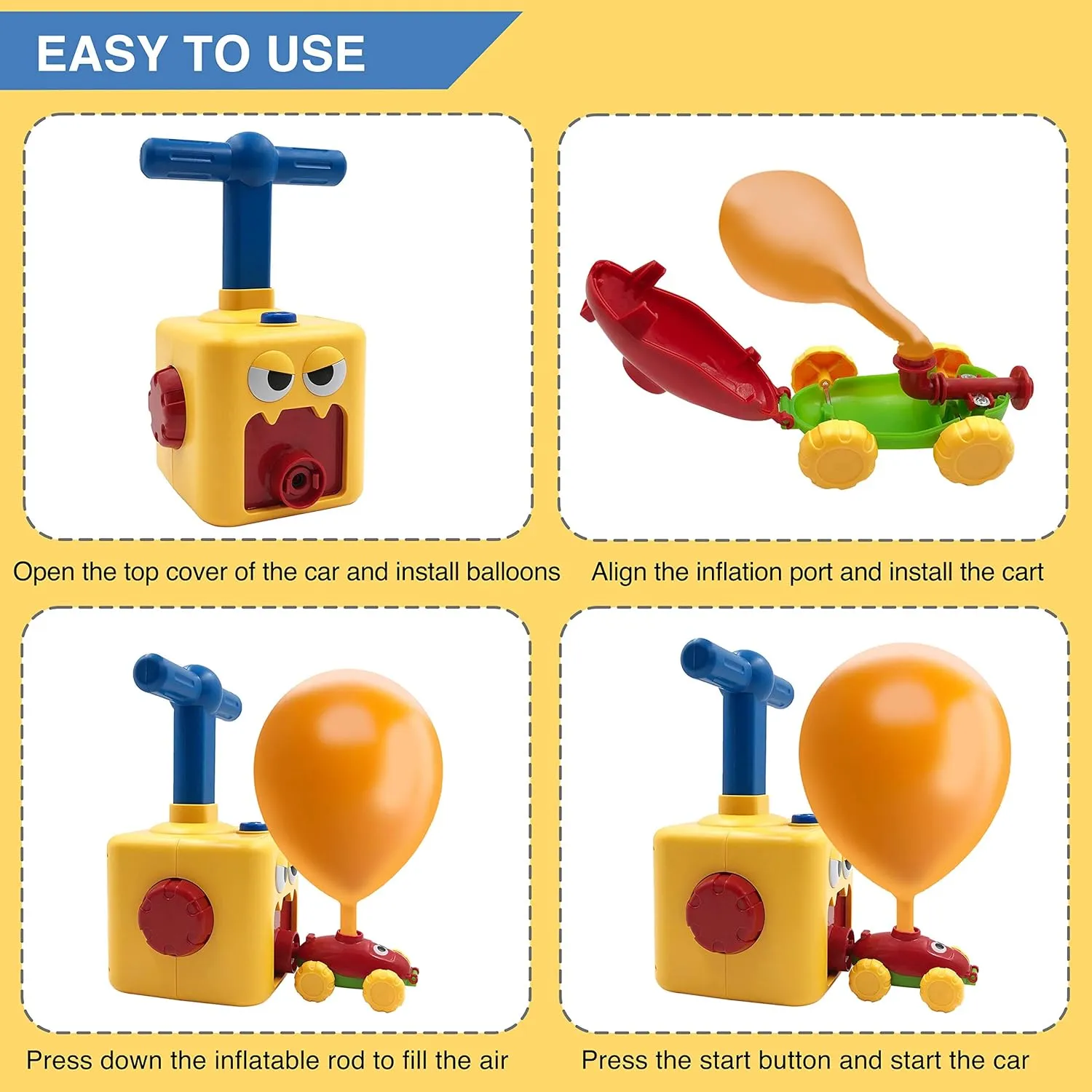 Balloon Car Toy Pump Set for Kids – Ideal Balloon Toy Power Launcher, Balloon Launcher Toys for Kids (Black)
