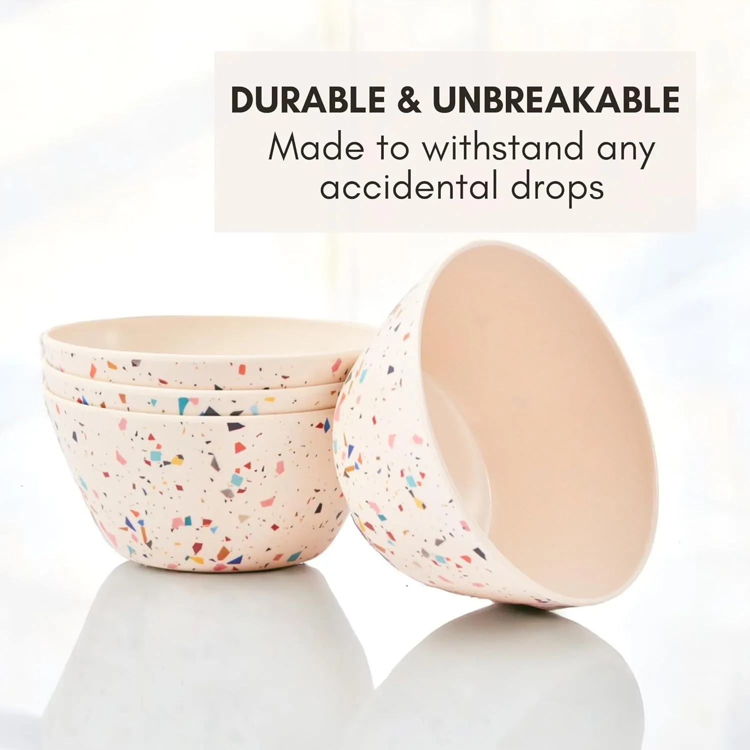 Bamboo Bowl Set of 4 – 6 Inch 20 oz Durable Deep Cereal and Snack Dishware for Kids and Toddlers – BPA Free, Dishwasher Safe, Lightweight Alternative to Plastic or Ceramic (Confetti Design)