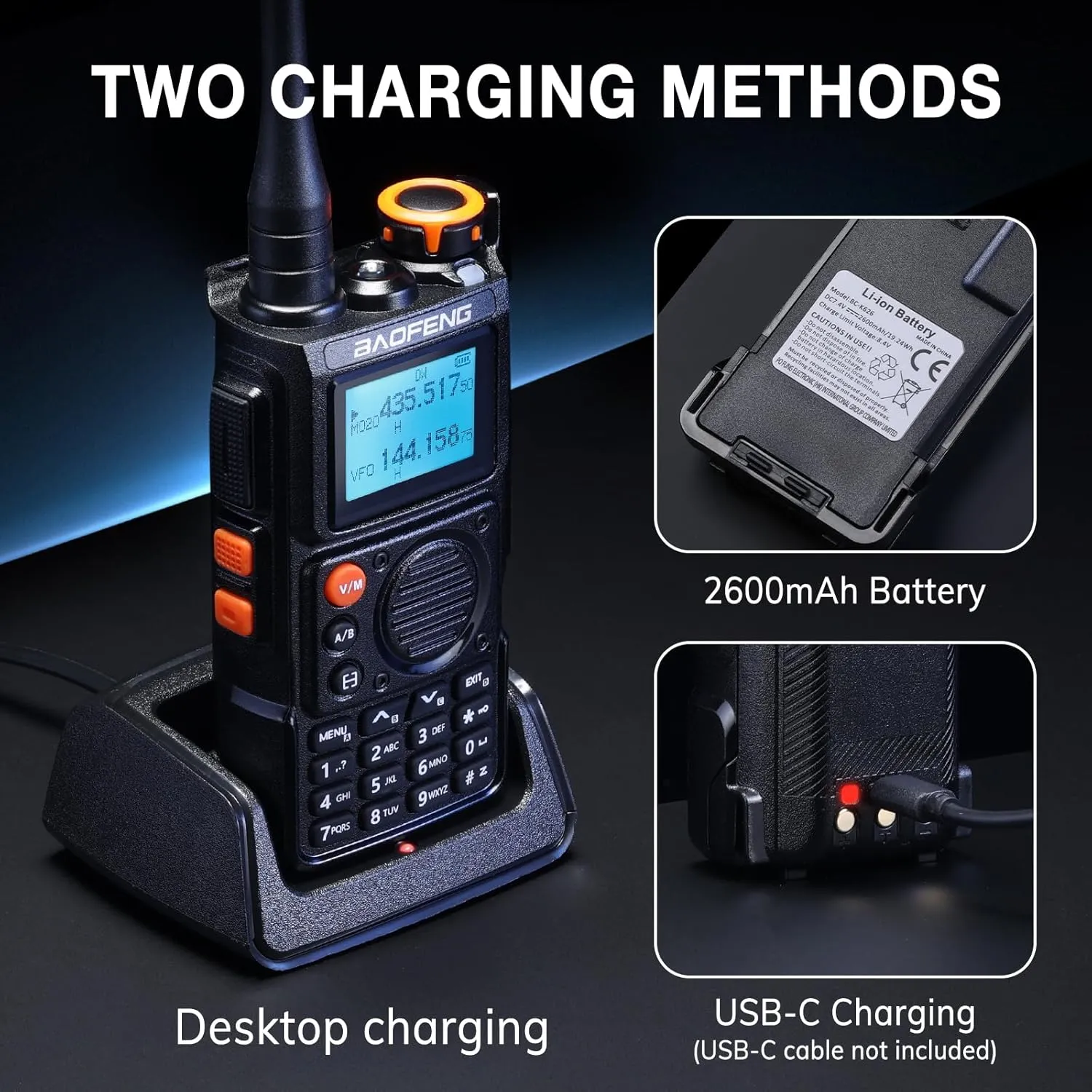 BAOFENG K6 Tri-Band Handheld Ham Radio Full Kit, 5W Two Way Radio, UHF/VHF/1.25M/NOAA/FM/Air Receiver, 2600mAh Battery Type-C Charging, 999CH, Speaker Mic, Programming Cable, Chirp Compatible