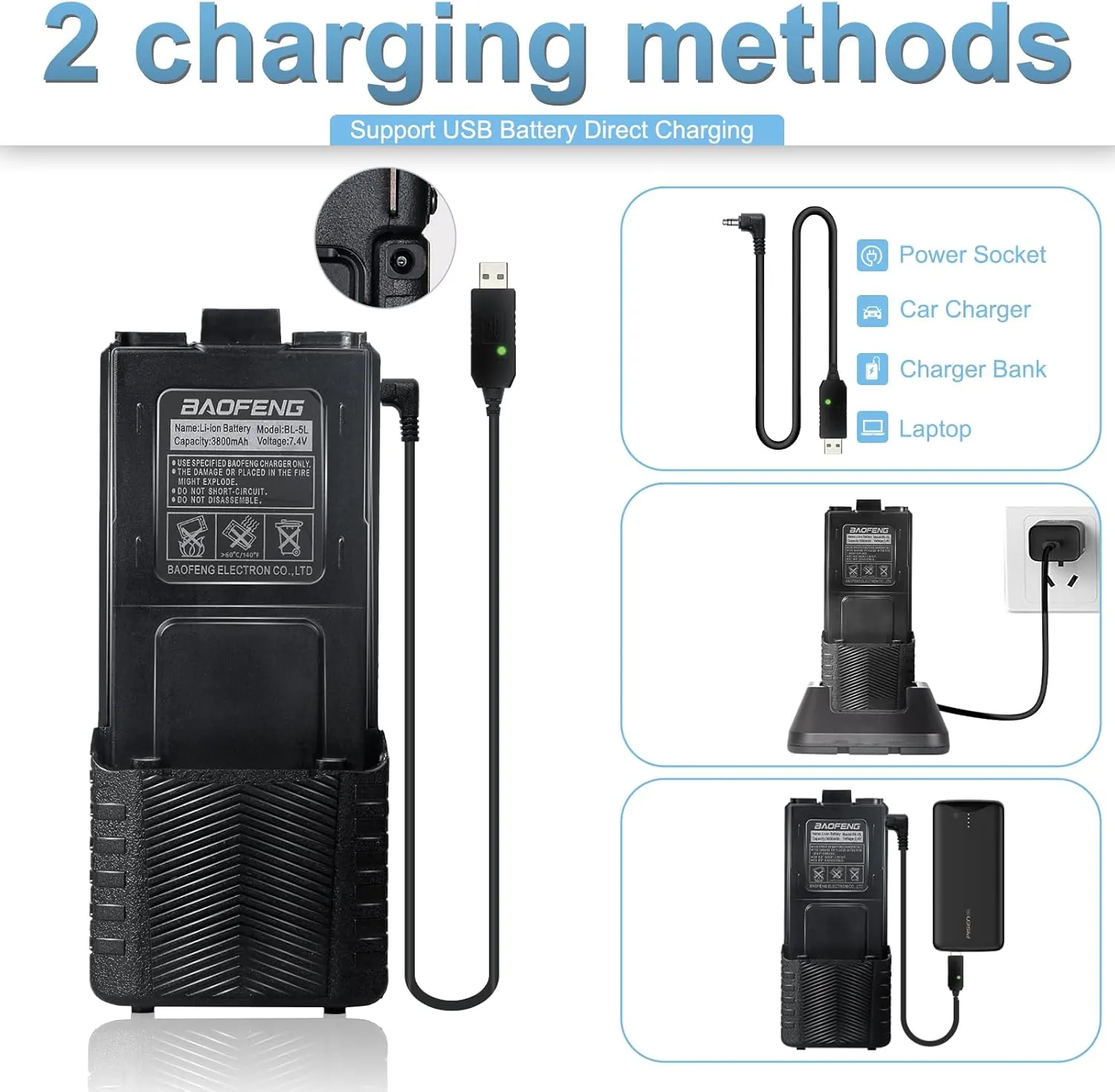 Baofeng UV-5R Ham Handheld Radio, 3800mAh Baateeries 8 Watt with TIDRADIO Wireless Programmer Long Range Rapid Two Way Radios Walkie Talkies Dual Band USB Rechargerable 3800mAh Battery Earpiece 2 Pack