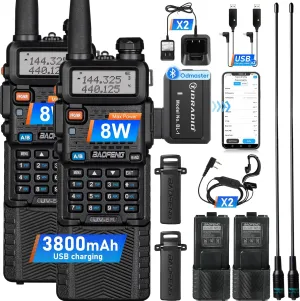 Baofeng UV-5R Ham Handheld Radio, 3800mAh Baateeries 8 Watt with TIDRADIO Wireless Programmer Long Range Rapid Two Way Radios Walkie Talkies Dual Band USB Rechargerable 3800mAh Battery Earpiece 2 Pack