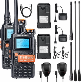 BAOFENG K6 Tri-Band Handheld Ham Radio Full Kit, 5W Two Way Radio, UHF/VHF/1.25M/NOAA/FM/Air Receiver, 2600mAh Battery Type-C Charging, Speaker Mic, Programming Cable, Chirp Compatible [2 Packs]