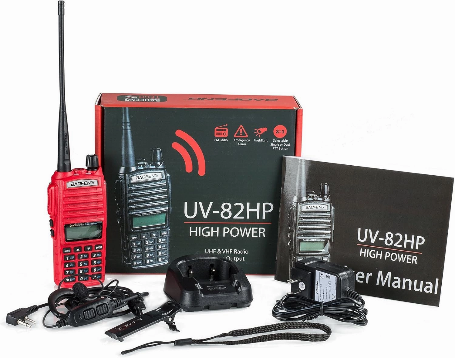 BaoFeng UV-82HP (RED) High Power Dual Band Radio: 136-174mhz (VHF) 400-520mhz (UHF) Amateur (Ham) Portable Two-Way