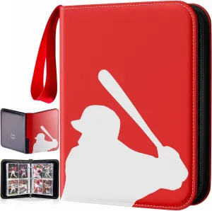 Baseball Trading Card Binder 4 Pocket Gifts for Boys Girls, Waterproof 400 Pockets Card Holder Album with 50 Removable Sleeves for Baseball Cards - Binder Display Storage Carrying Case