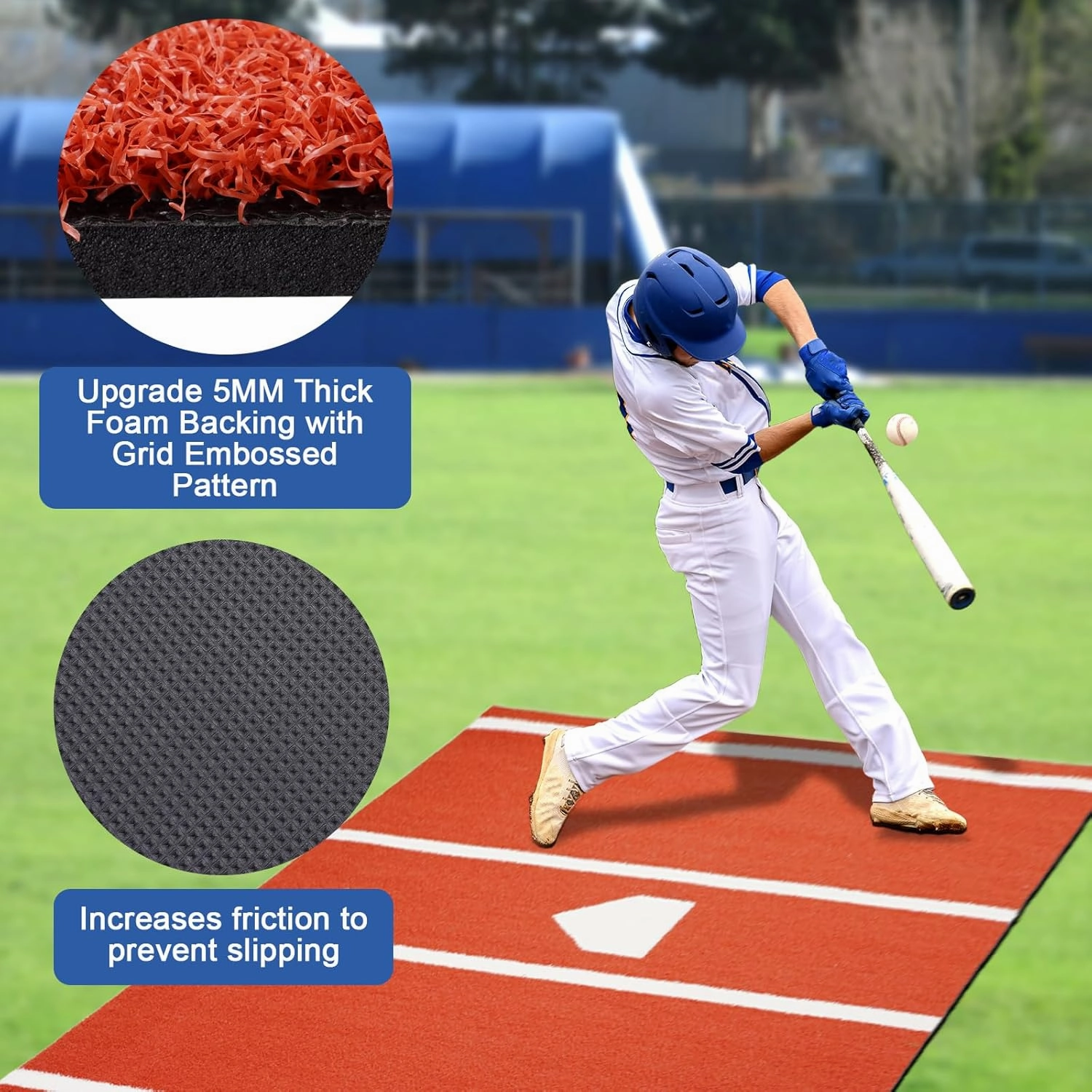 Baseball Batting Mat 6'x4' | 10'x3.8' | 12'x6' Anti-Fade Baseball Hitting Mat Softball Training Matt with Home Plate Batters Box Turf Mat Outdoor Indoor Batting Stance Practice Matt, Green/Clay