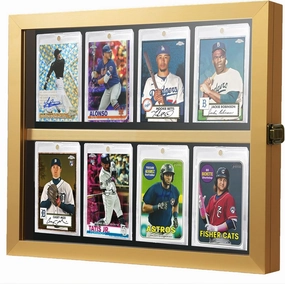 Baseball Card Display Case, 8-Slot Graded Card Display with Lockable Graded Card Wall Display with HD Tempered Glass for Sports and Pokemon Cards, PSA Slab Display Frame for Wall, Gold