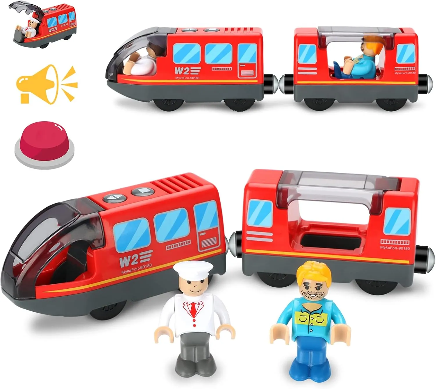 Battery Operated Train Set for Wooden Train Track (w/sound & Magnetic Connection), Powerful Engine Action Locomotive Train Set Fits Brio, Thomas, Chuggington Wooden Tracks, Train Toys for Toddlers 3Y 