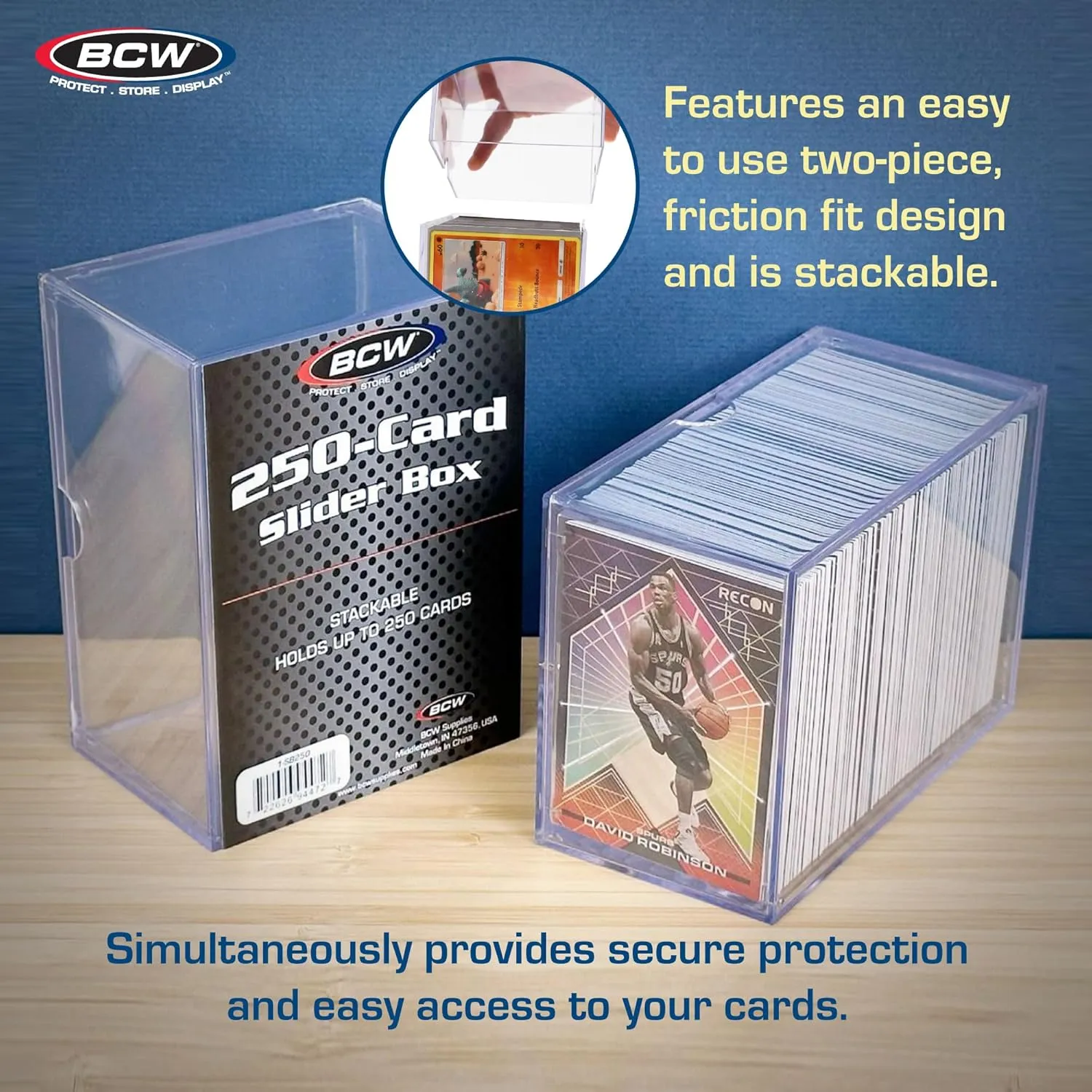 BCW Card Slider Box | Premium Trading Card Storage | Sturdy, Stackable, Crystal-Clear Design for Magic The Gathering, Football, Basketball, Baseball Card (250 Card, 2 Pack)