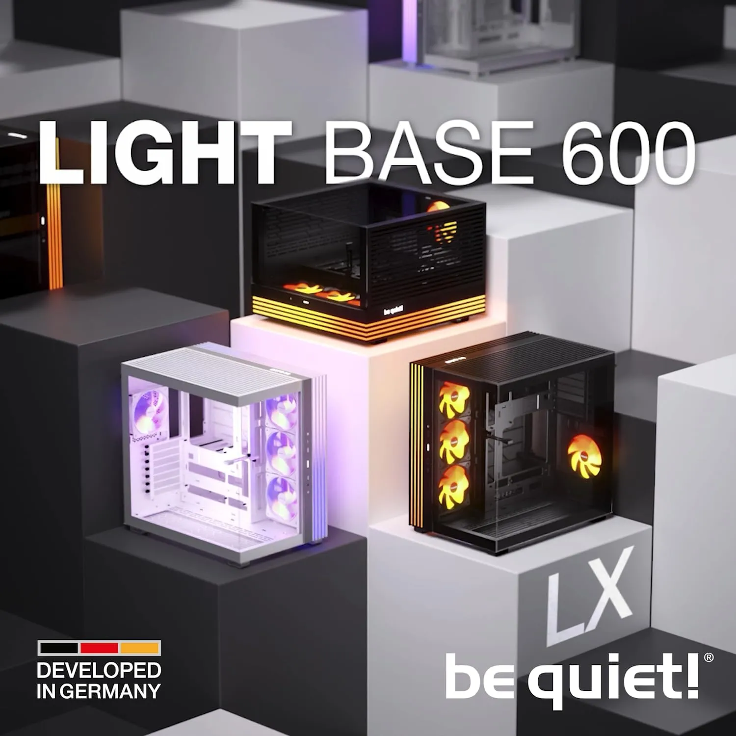 be quiet! Light Base 600 DX Black PC Case | Fully Windowed Front and Side Panel | Dual Chamber | ARGB LED Strip | Inverted and Horizontal Layout Customizable | BGW65