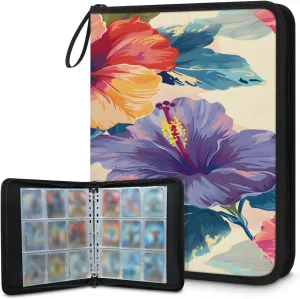 Beautiful Flowers 3 Ring Trading Zipper Binder Strap, Trading Card Binder 9 Pocket, 900 Pockets Card Holder with 50 Removable Sleeves for Game Cards