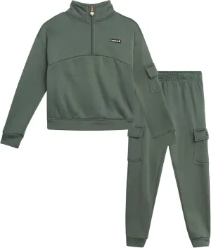 bebe Girls' Jogger Set - 2 Piece Fleece Mock Neck Quarter Zip Pullover Sweatshirt and Cargo Jogger Pants for Girls (7-12)