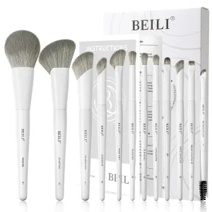 BEILI Makeup Brush Set,White Makeup Brush Set, 12 Vegan Makeup Brushes for Powder Foundation, Concealer, Eyebrows, Eyeshadow, Contour, Eyeliner, Blender Eye Brush