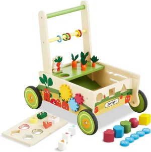 Beright Wooden Baby Walker Push and Pull Learning Activity Walker Kids’ Activity Toy Multiple Activities Center Develops Motor Skills & Stimulates Creativity(Green)