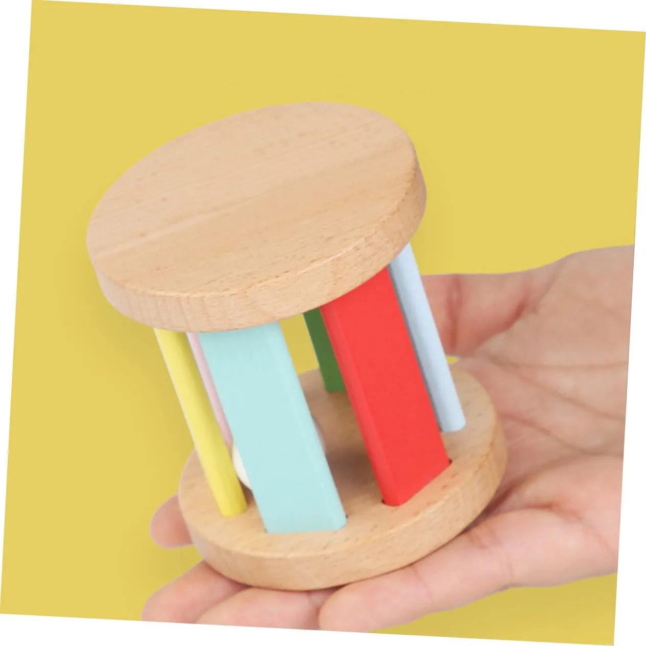 BESPORTBLE Wooden Hand Rattle Early Education for Auditory and Visual Training Compact Lightweight Grasping Rattle Plaything for Boy Girl for Cognitive Development
