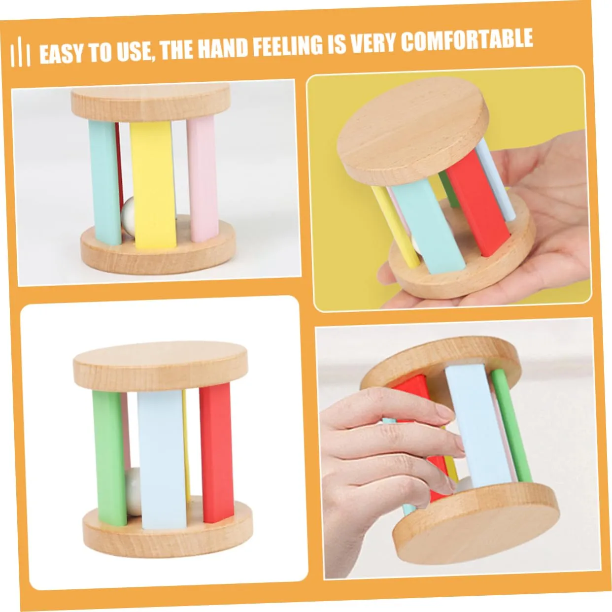 BESPORTBLE Wooden Hand Rattle Early Education for Auditory and Visual Training Compact Lightweight Grasping Rattle Plaything for Boy Girl for Cognitive Development