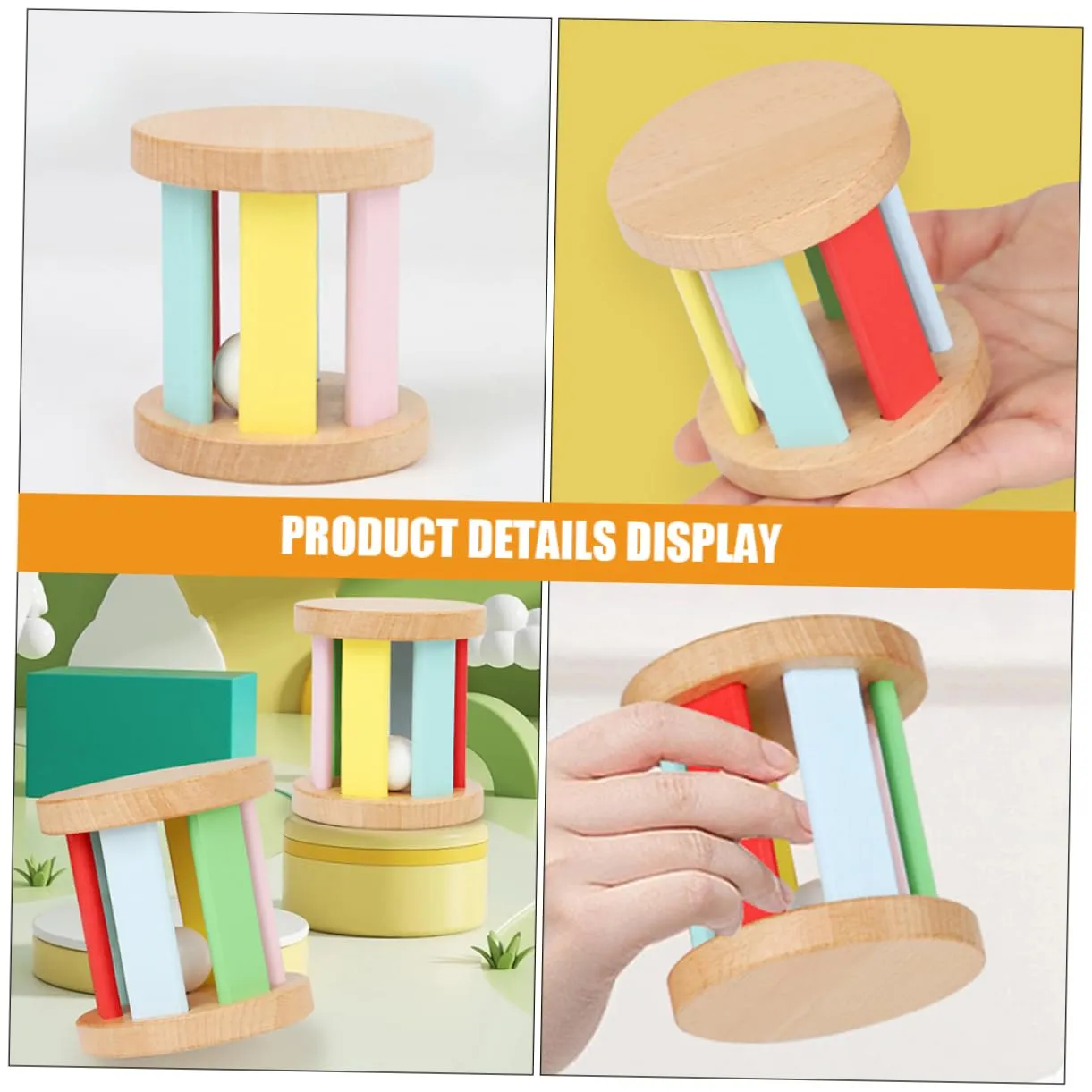 BESPORTBLE Wooden Hand Rattle Early Education for Auditory and Visual Training Compact Lightweight Grasping Rattle Plaything for Boy Girl for Cognitive Development
