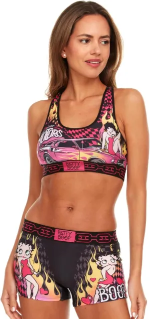 Betty Boop Womens Sports Bra Set - 2 Piece Sports Bra and Boxer Briefs Underwear Set for Women (Sizes: S-XL)