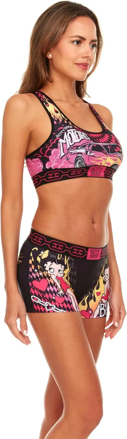 Betty Boop Womens Sports Bra Set - 2 Piece Sports Bra and Boxer Briefs Underwear Set for Women (Sizes: S-XL)