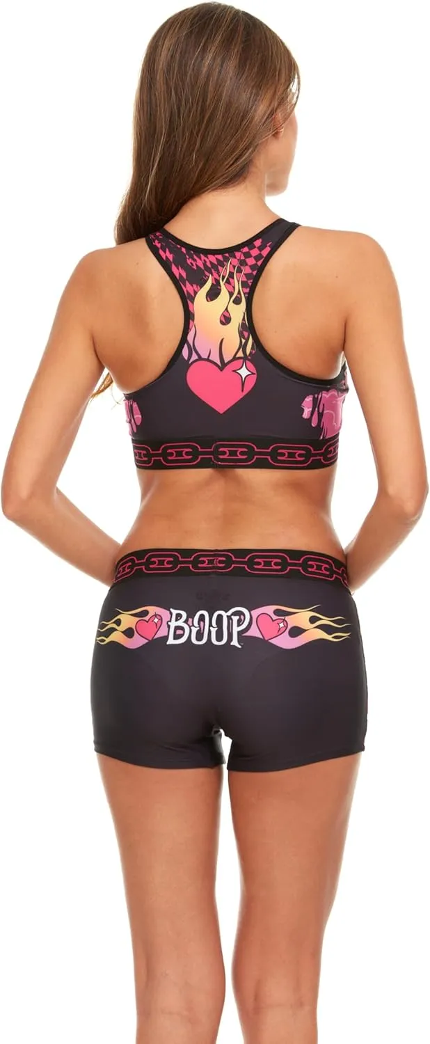 Betty Boop Womens Sports Bra Set - 2 Piece Sports Bra and Boxer Briefs Underwear Set for Women (Sizes: S-XL)