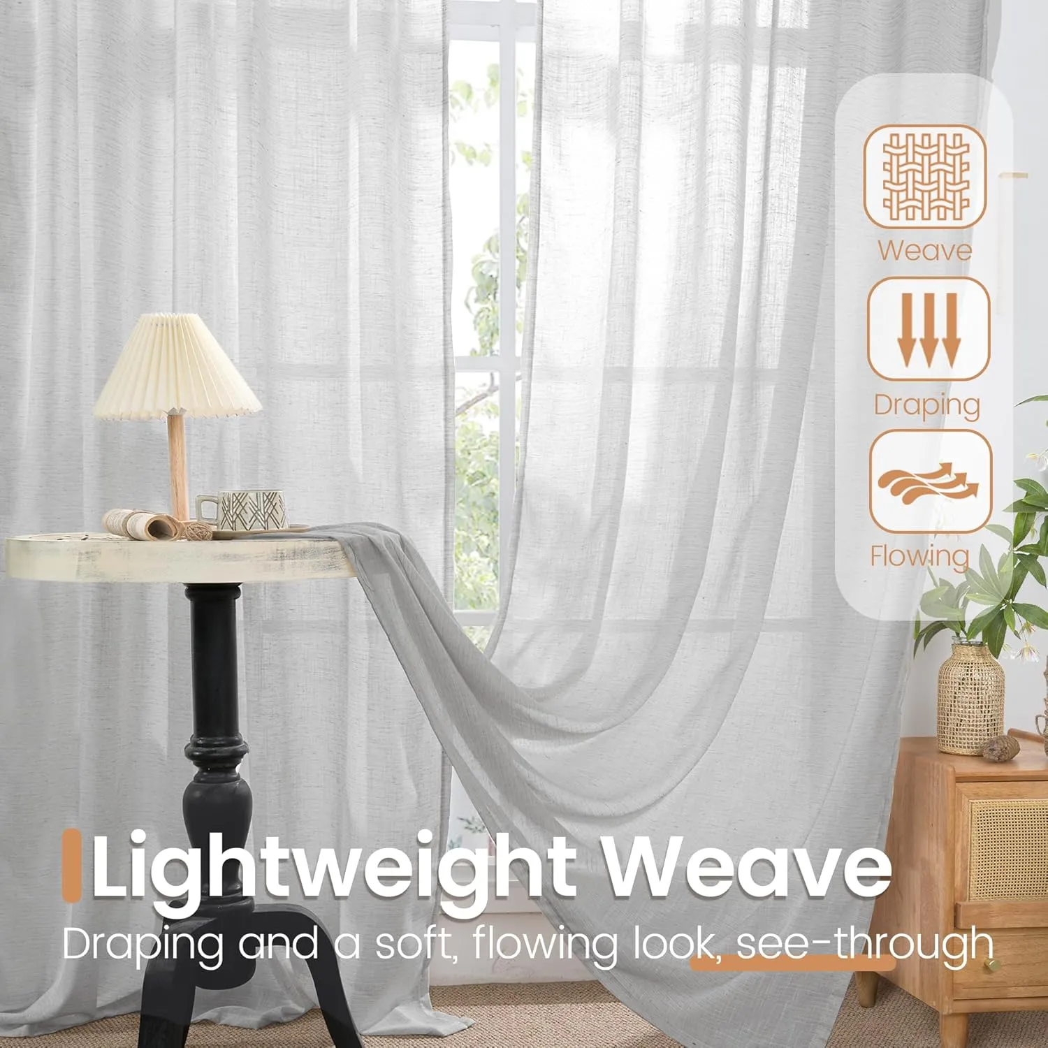 BGment Light Grey Linen Curtains for Living Room 84 Inch Length - Light Filtering Window Drapes Rod Pocket for Bedroom Farmhouse Natural Textured Sheer Lightweight Rustic, 2 Panels Set, 52 X 84 Inch