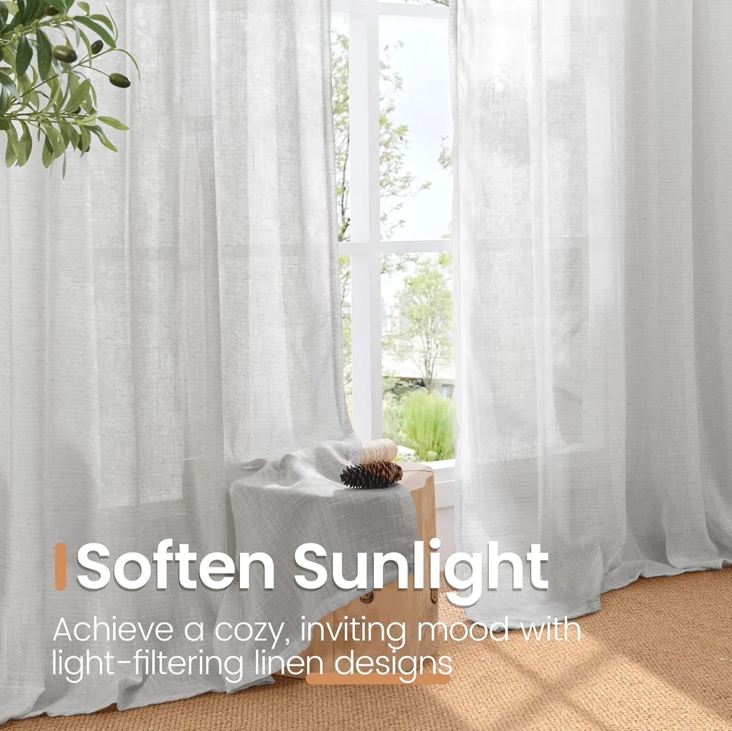 BGment Light Grey Linen Curtains for Living Room 84 Inch Length - Light Filtering Window Drapes Rod Pocket for Bedroom Farmhouse Natural Textured Sheer Lightweight Rustic, 2 Panels Set, 52 X 84 Inch