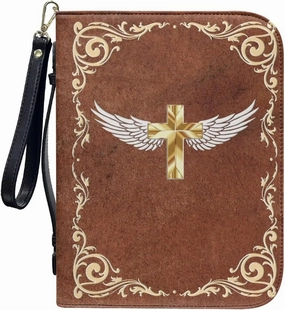 Bible Cover Bag, Cross Print Scripture Study Carrying Book Cover Church Bag with Handle and Pocket for Women Men, Catholic Church, Christian Gifts