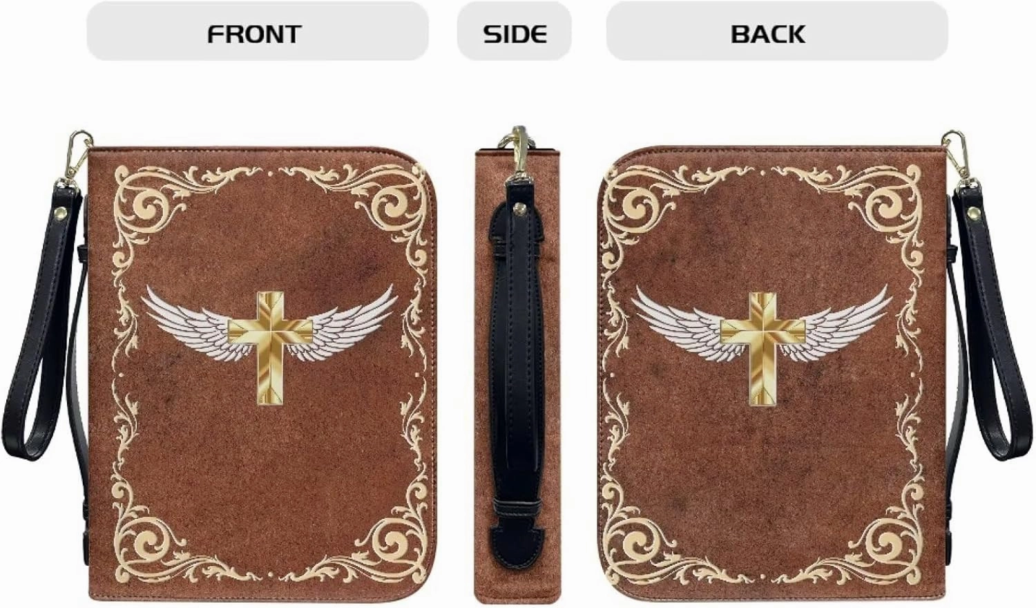 Bible Cover Bag, Cross Print Scripture Study Carrying Book Cover Church Bag with Handle and Pocket for Women Men, Catholic Church, Christian Gifts
