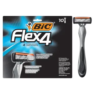 BIC Flex 4 Sensitive Disposable Razors For Men, For a Smooth, Ultra-Close and Comfortable Summer Shave, 10 Piece Disposable Razor Set