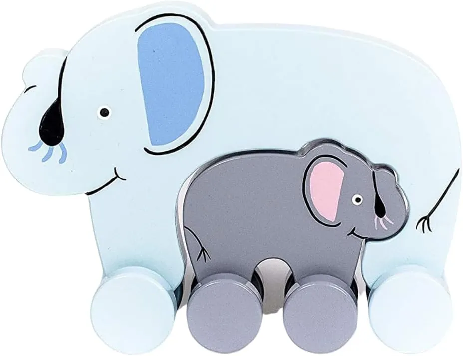 Big & Little Elephant Wooden Push Toy by Jack Rabbit Creations- Eco- Friendly Toddler Toy for Interactive, Montessori Inspired Developmental Push & Pull Toys for Babies & Kids- 18 Months  