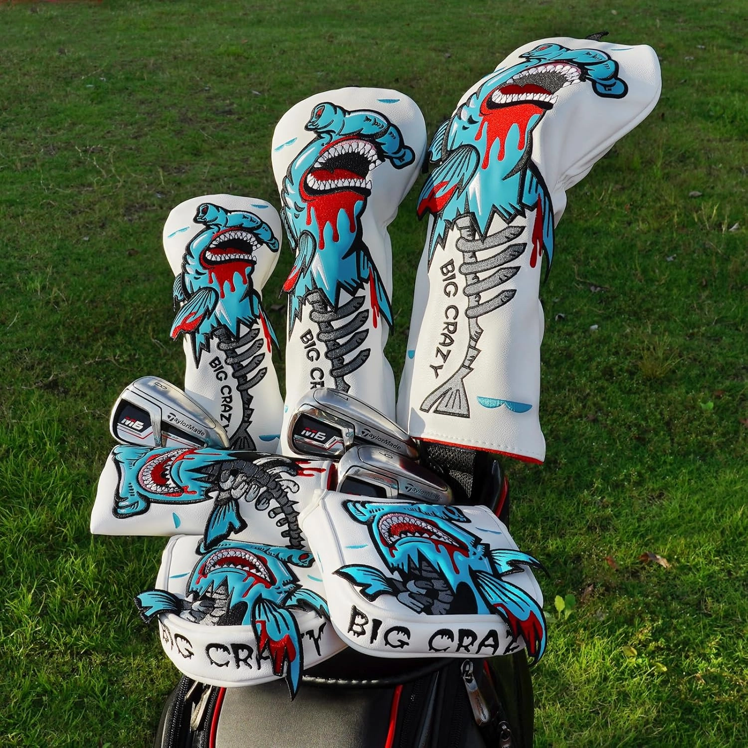 Big Crazy Golf Head Covers, Golf Club Covers Funny, Driver Headcovers, Golf Club Covers, Fairway Woods Head Covers, Hybrids Headcover, Putter Cover with Soft Lining for Golf Gift Hammerhead Sharks