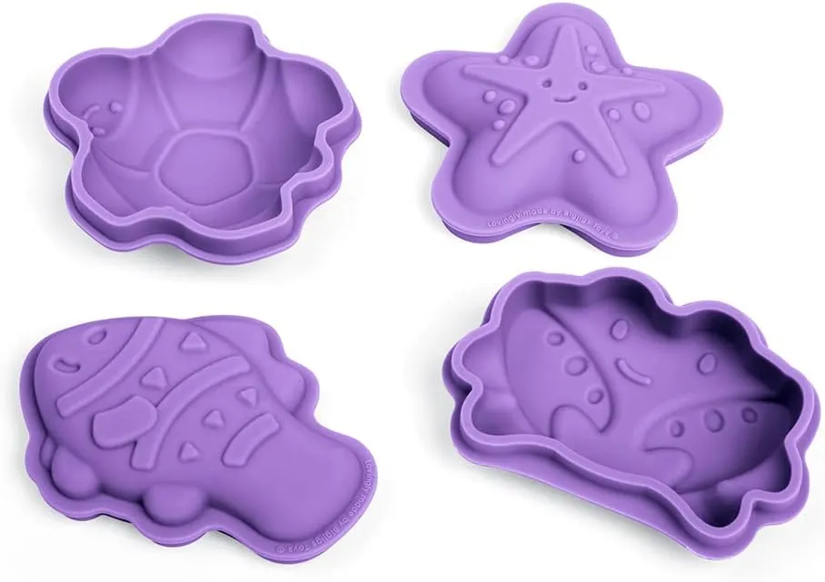 Bigjigs Toys Lavender Purple Silicone Sand Moulds - 4pc Silicone Beach Toys Set, Eco Friendly Beach Toys, Sustainable Sand and Water Toys, Sand Toys for Toddlers Age 3-5 Years